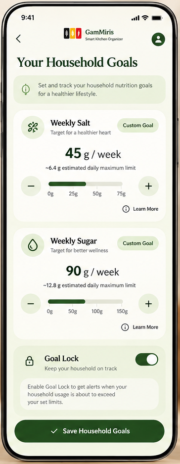 Voluntary household goals — Adjustable goals and optional goal locking
