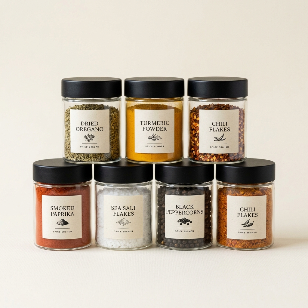 GamMiris Precision Glass Jar Set of 6 with airtight black caps