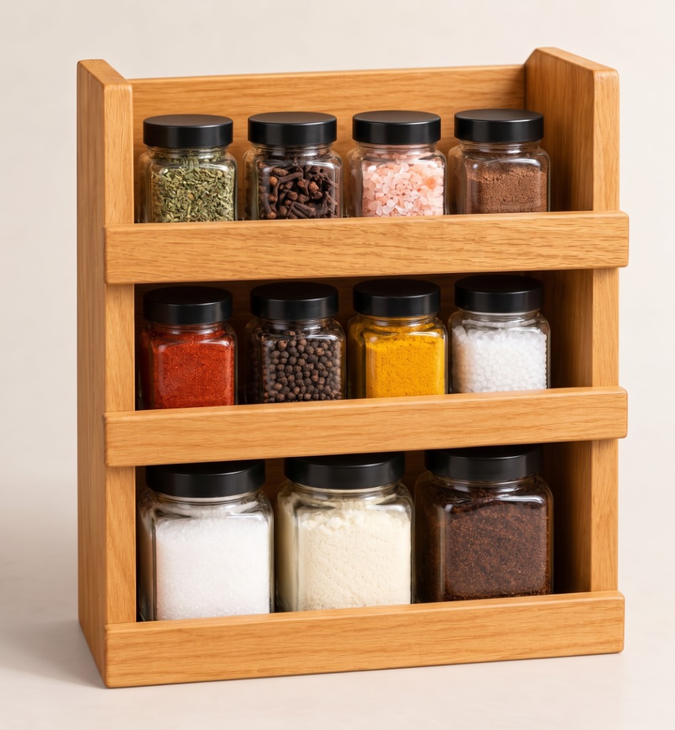 GamMiris The Rack Compact 3-Tier holding 11 jars across three wooden tiers